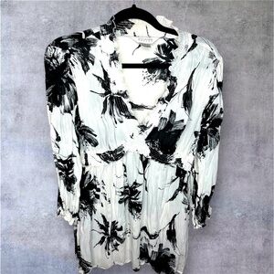 Allison Taylor Black/White baby doll style light crinkle light long sleeve sz L